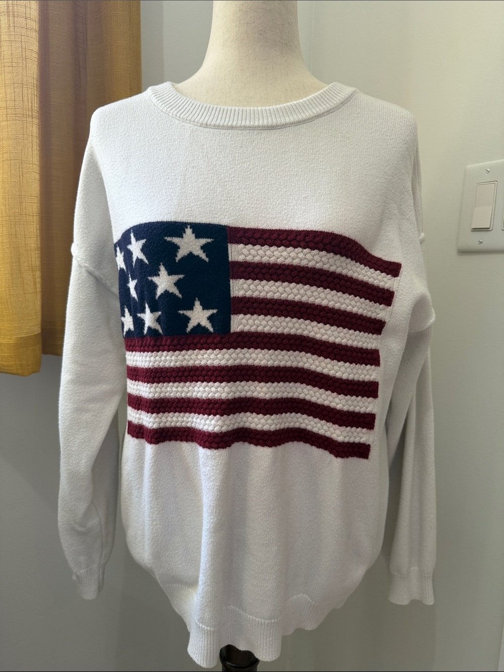 Pink Lily White Sweater with Red & Blue Flag Knit